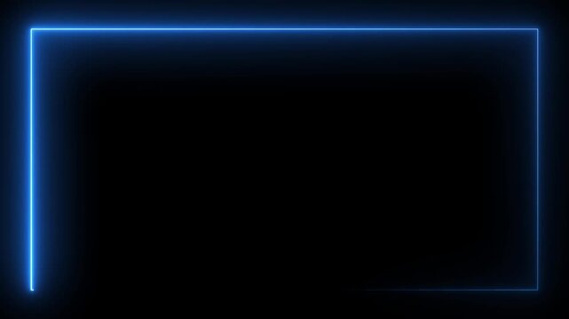Abstract Glowing Blue Neon Border Animation &ndash; Minimalist Rectangle Frame Light Loop on Black Background &ndash; Modern 2D Motion Graphics for Video Overlays, Text Borders, and Creative Digital Design.