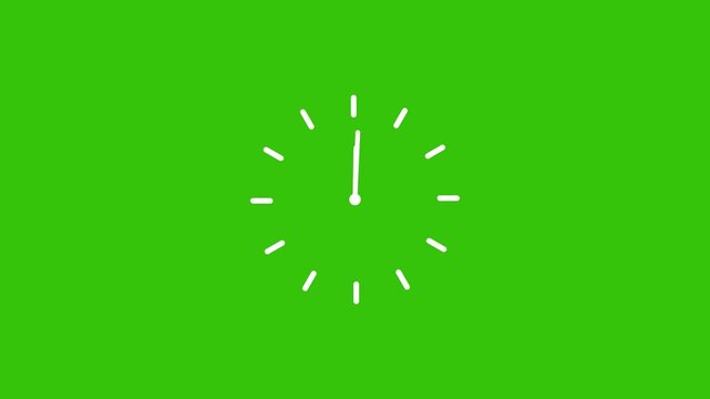 Minimalist Analog Clock Animation on Vibrant Green Background &ndash; 2D Flat Graphic Design for Time Concepts, Deadlines, and Productivity &ndash; High-Quality Motion Graphics for Video Projects and Business.