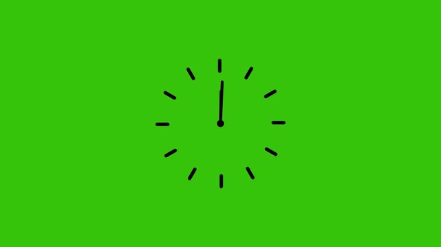 Minimalist Analog Clock Animation on Vibrant Green Background &ndash; 2D Flat Graphic Design for Time Concepts, Deadlines, and Productivity &ndash; High-Quality Motion Graphics for Video Projects and Business.