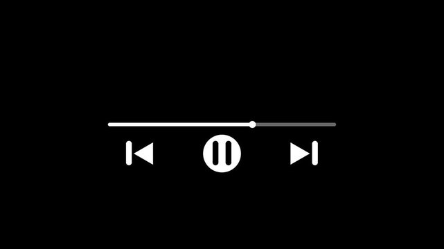 White and Black  video player UI elements featuring a pause button, skip track icons, and a progress seek bar. Modern flat design for multimedia applications, music streaming, and video playback.