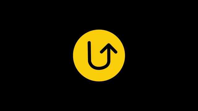 Yellow Circular Arrow Icon Set for U-Turn Sign and Back Navigation UI Button Symbol for Return or Undo Action on Black Background - Minimalist 2D Vector Graphic for Web Design and Traffic Apps