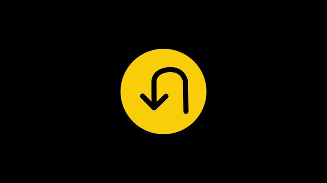 Yellow Circular Arrow Icon Set for Undo Return and U-Turn Loop Navigation UI Button Symbol for Previous Action and Reset on Black Background - Minimalist 2D Vector Graphic for Web and Mobile Interface