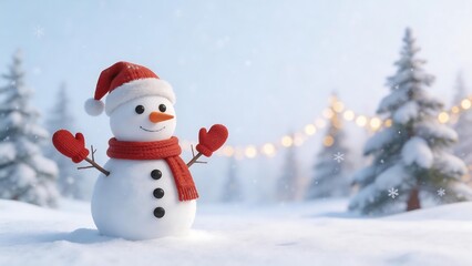 Fototapeta premium Snowman in winter landscape