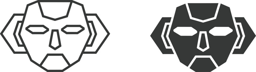 futuristic robotic monkey face icon, artificial intelligence animal mascot, cyber technology primate logo, outline and solid vector symbol design concept © Ponkaj