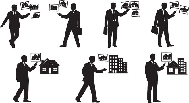 Black Solid Lawyer Evidence Silhouettes Set of Six on White Background