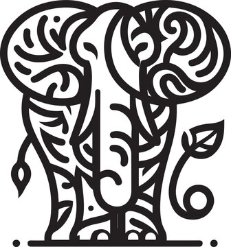 Elephant head with floral ornament. Hand drawn vector illustration in doodle style