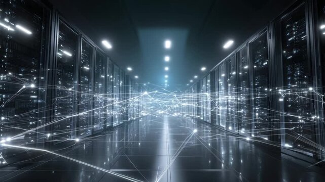 Data center server racks forming a global network connection