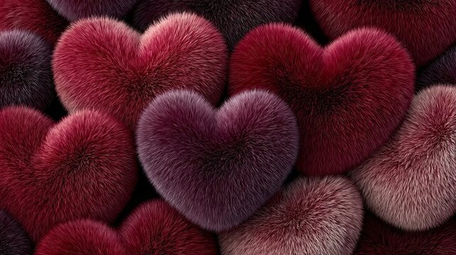 Red fluffy heart shapes densely packed together, creating a vibrant and textured background suitable for various romantic and festive themes