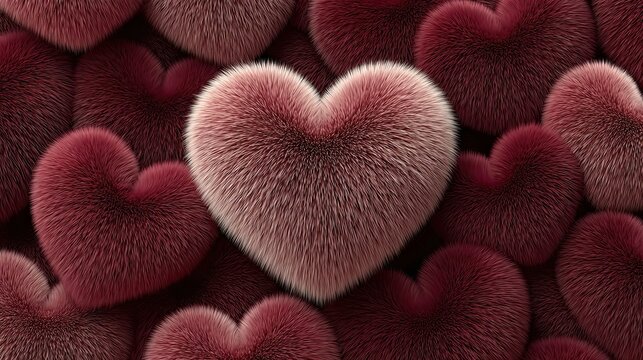 Red fluffy heart shapes densely packed together, creating a vibrant and textured background suitable for various romantic and festive themes