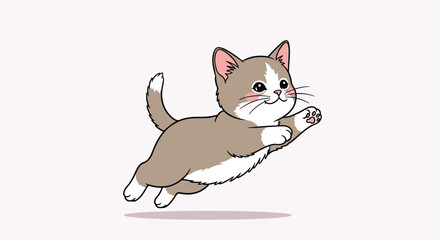 Obraz premium Cute little kitten with brown and white fur jumping through the air in a playful and energetic pouncing motion.