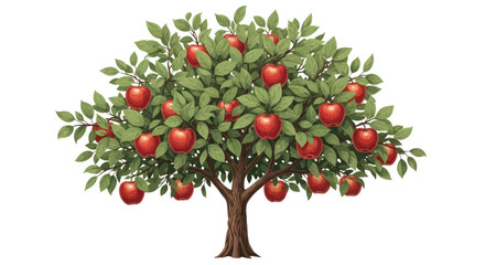 Ripe Red Apple Tree Laden with Fruit, Isolated on White Background © Lilis