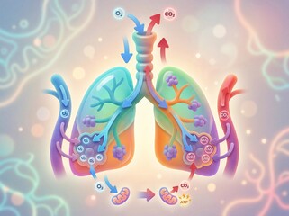 Obraz premium Vibrant illustration of gas exchange and cellular respiration in the human respiratory system