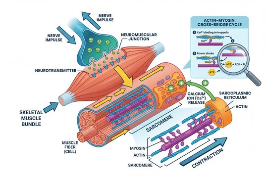 Skeletal Muscle Contraction A Detailed Illustration of Sarcomere Function and Neuromuscular Junction Activity