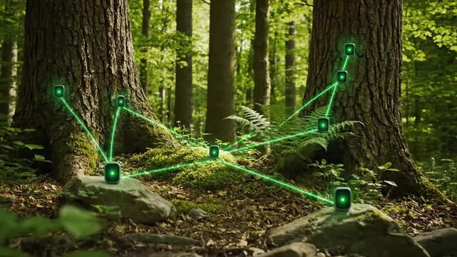 Forest Network Technology Concept with Trees.