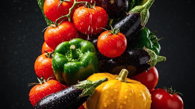 Fresh vegetables on a black background.