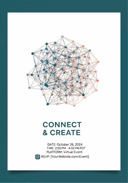 Abstract network of interconnected nodes forming a circular web for connect and create event