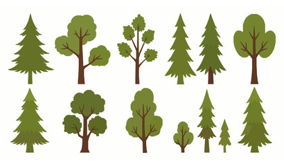 Cartoon Forest Tree Set Deciduous and Coniferous Trees Vector Illustration © Wahida