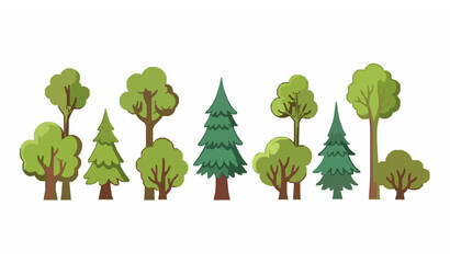 Cute Cartoon Forest Trees Collection Deciduous and Pine Tree Vector Set © Wahida