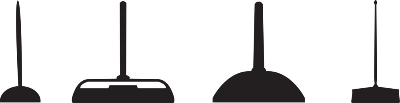 Collection of floor cleaning tools icons squeegee silhouette isolated on white transparent background.