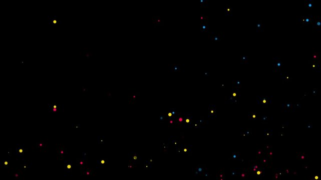 Cyan Magenta Yellow Dots on Black Background particles
