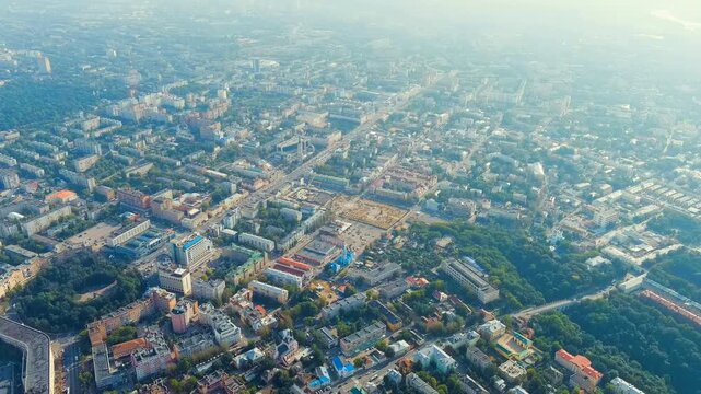 Kaluga, Russia. Panorama of the city from the air. Drone footage