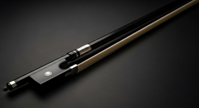 Violin Bow on Dark Background Closeup.
