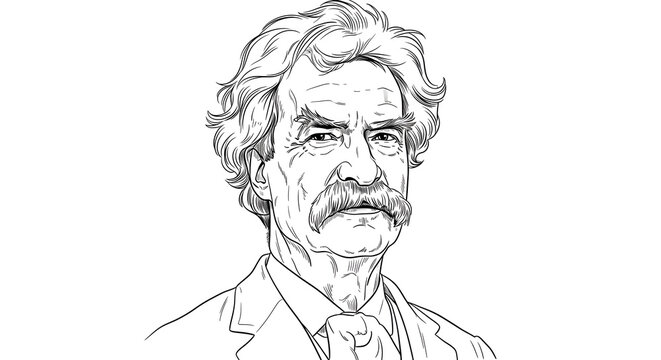 A minimalist line art portrait of the famous author Mark Twain