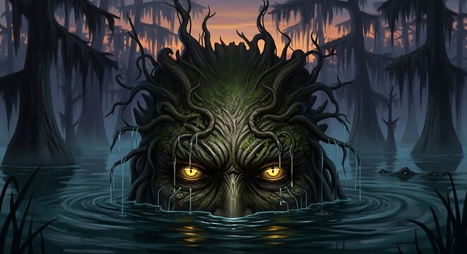 Mysterious Swamp Creature Emerging from Water.