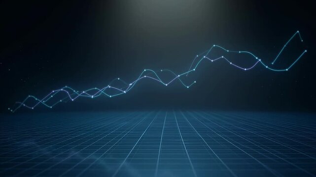 Digital financial data chart with glowing lines and grid background