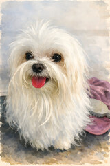 Portrait of a cute small white terrier dog sitting in a studio on a white background