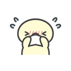 鼻をかむひよこの手書きイラスト 花粉症や風邪で鼻水が出る体調不良のキャラクター © Nitomaru