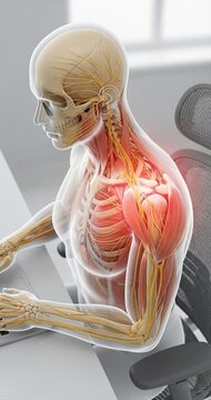 Medical illustration of human anatomy with pain indication