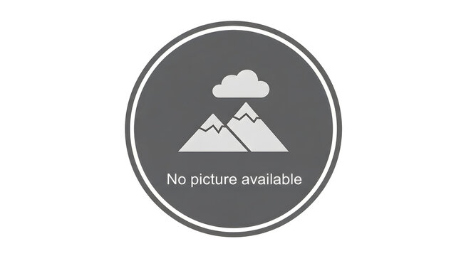 A gray circular placeholder icon featuring a mountain and cloud silhouette with the text no picture available