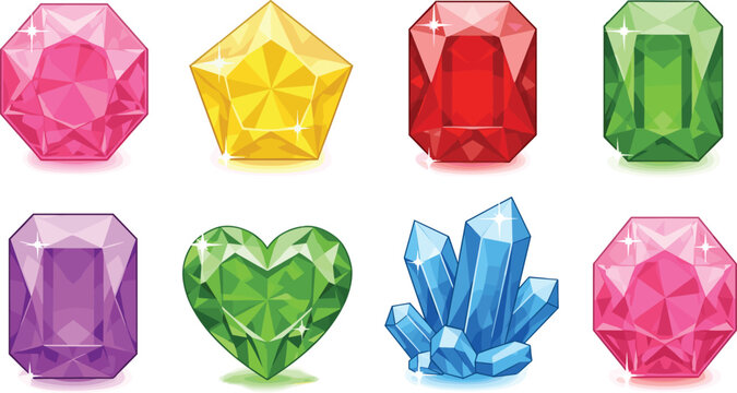 Luxury Gemstone Collection Featuring Heart Cut Emerald Crystal Cluster Ruby and Amethyst Jewels for Game Assets Jewelry Design Apps and Premium Vector Graphics