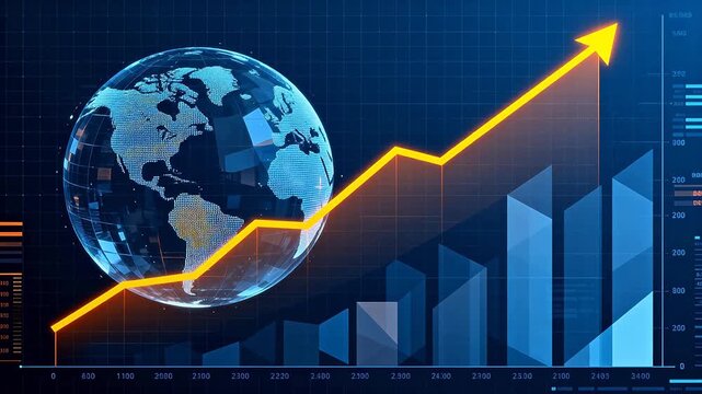 Global economic growth chart with earth