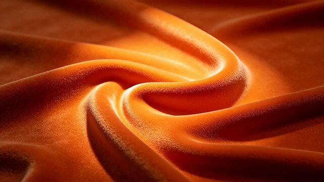 Orange velvet fabric texture with soft folds