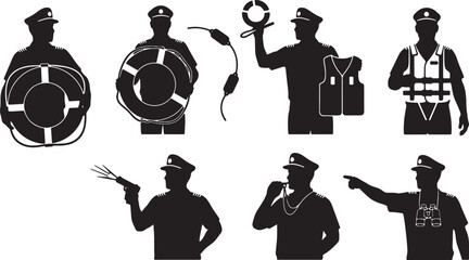 Black Solid Captain Holding Life Ring Set of Six © Sahileditz