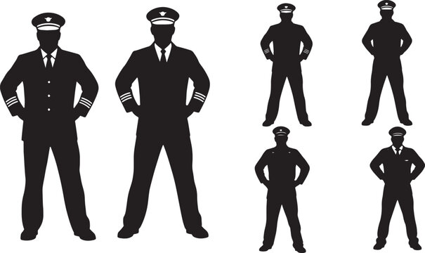 Black Solid Captain Hands On Hips Akimbo Set of Six