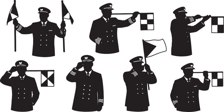 Black Solid Captain Holding Signal Flags Set of Six