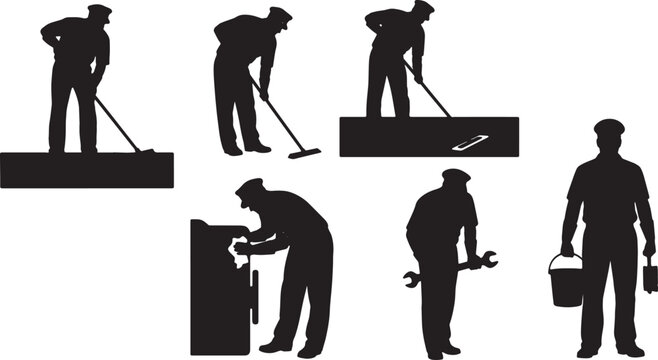 Black Solid Captain Sweeping Floor Clean Set of Six