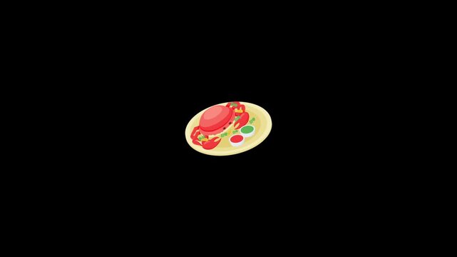 A vibrant, isometric cartoon illustration depicts a delicious crab or lobster meal served on a plate.