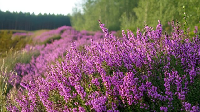 Purple pink heather bloom on ginkel heath ede netherlands historic arnhem landscape scenic nature field