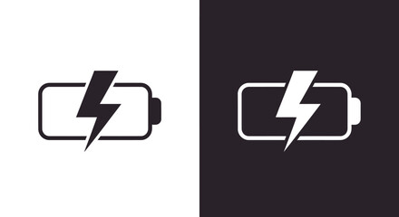 Obraz premium Lightning fast battery charging icon in black and white with lightning bolt symbol to indicate charging status or energy transfer. 