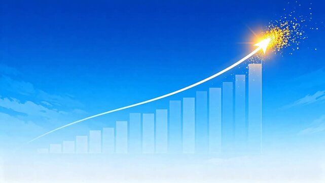 Graph with upward arrow against blue sky