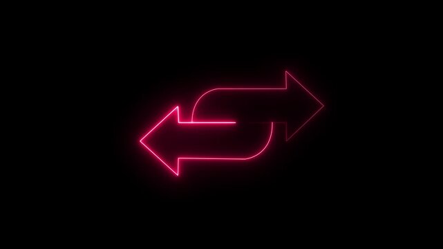 Animated neon pink arrows pointing left and right in opposite directions on a black background, a continuous loop with abstract motion graphics.