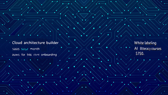 Abstract blue circuit board pattern with text overlay about cloud services