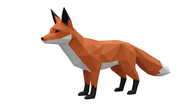 Low poly fox standing profile view.
