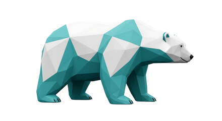 Teal and white geometric bear sculpture.