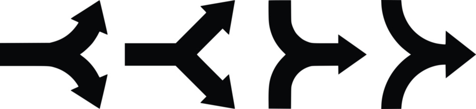 Direction Arrow Silhouette Set &ndash; Split Arrow, Turn Right Road Sign Collection Black Vector Icons