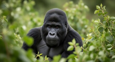Naklejka premium Western Lowland Gorilla in Dense Jungle Foliage.